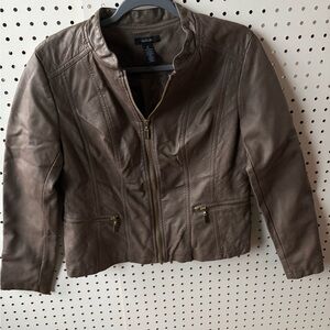 Alfani Taupe Faux Vegan Leather Moto Jacket Women’s